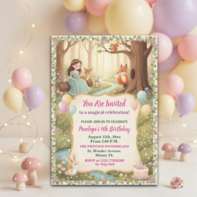 Invitation Fête d'anniversaire de 9 ans de la princesse avec  (Créateur téléchargé)