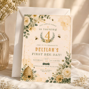 Invitation Fête d'anniversaire de abeille miel florale jardin