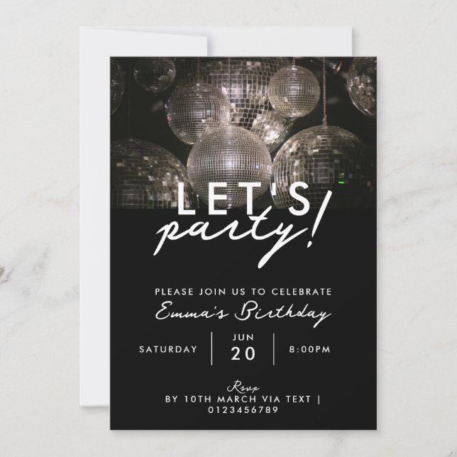 Invitation Fête d'anniversaire de bal de disco argent moderne (Devant)