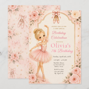 Invitation Fête d'anniversaire de ballerine rose