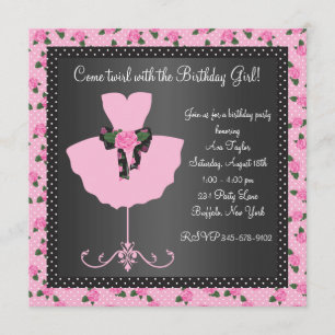 Invitation Fête d'anniversaire de ballerine Rose Rose Rose