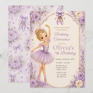 Invitation Fête d'anniversaire de ballerine violette