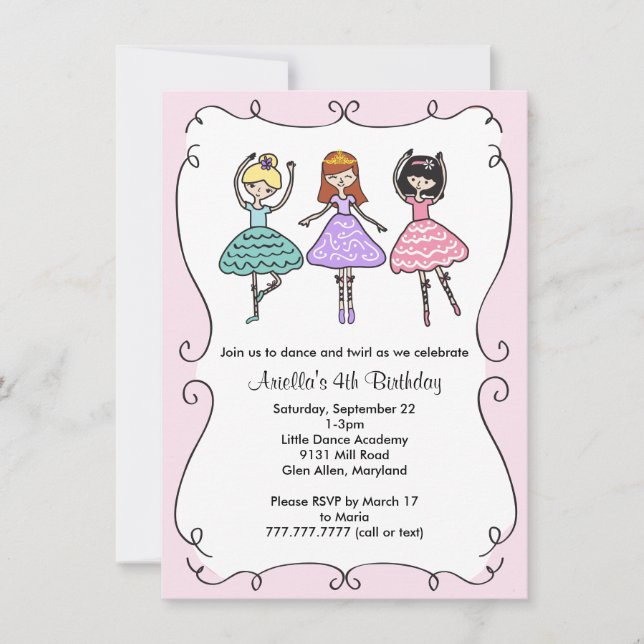 Invitation Fête d'anniversaire de ballet de ballerine (Devant)