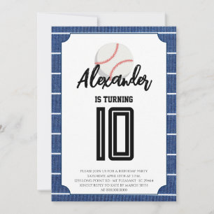 Invitation Fête d'anniversaire de baseball Rayures Bleues