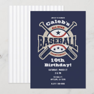 Invitation Fête d'anniversaire de baseball Sport All Star Ble