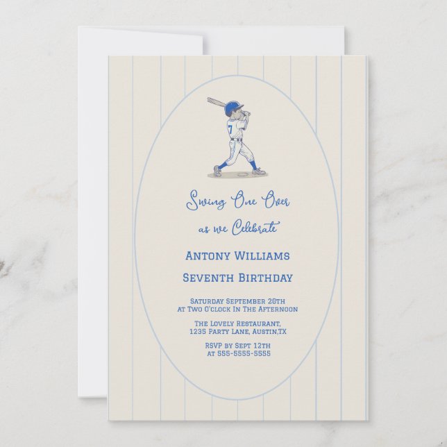 Invitation Fête d'anniversaire de baseball Swing on Over 7 an (Devant)