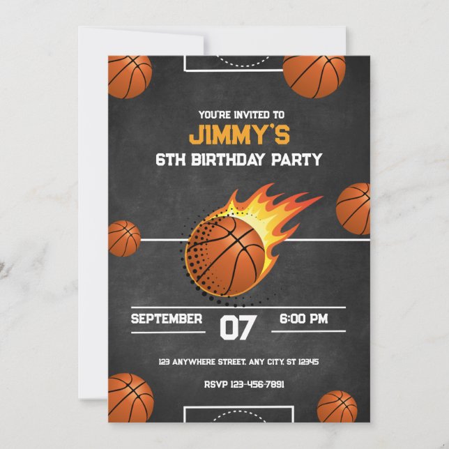 Invitation Fête d'anniversaire de basket-ball (Devant)