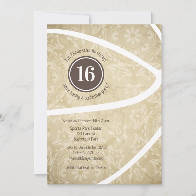 Invitation fête d'anniversaire de basket-ball en or filly mue (Devant)