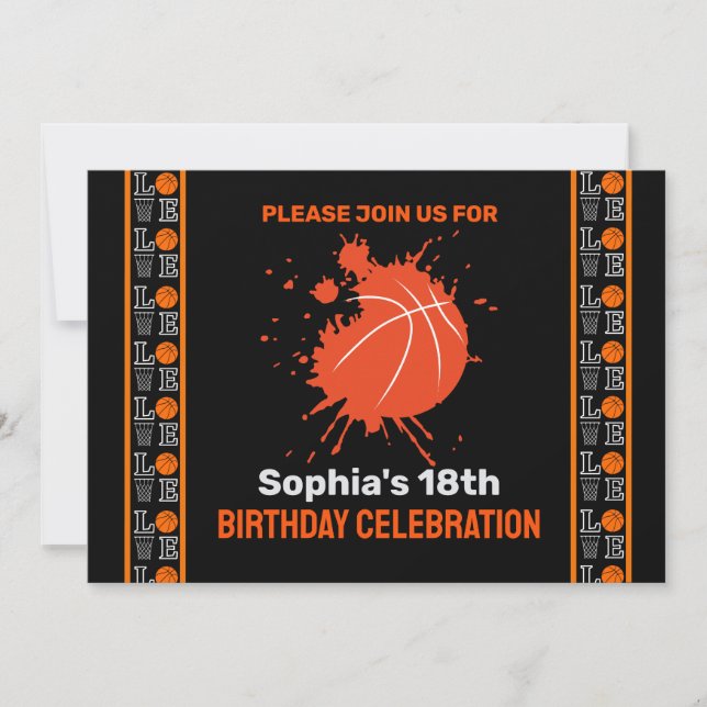 Invitation Fête d'anniversaire de basket-ball, Joueur de bask (Devant)