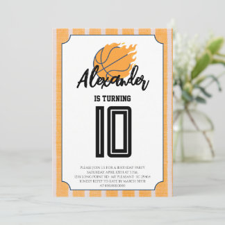 Invitation Fête d'anniversaire de basketball Rayures orange