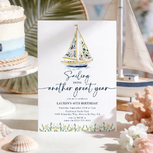 Invitation Fête d'anniversaire de bateau de voile floral naut