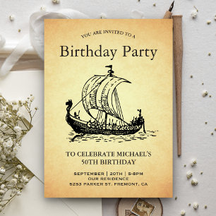 Invitation Fête d'anniversaire de bateau Viking vintage