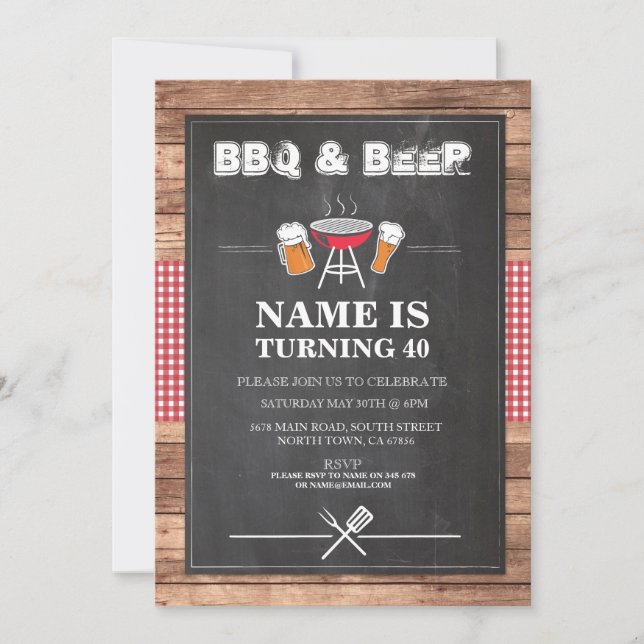 Invitation Fête d'anniversaire de BBQ de bières et (Devant)