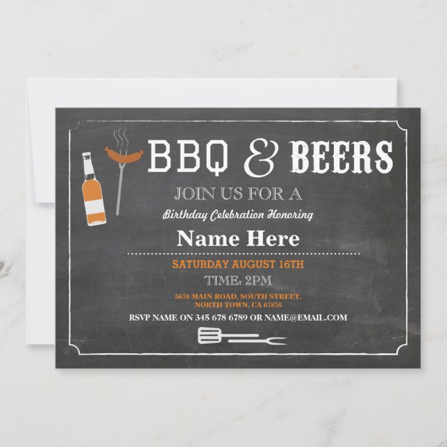 Invitation Fête d'anniversaire de BBQ et de BIÈRES tout (Devant)