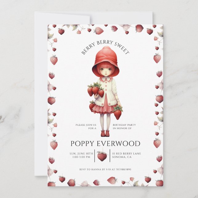 Invitation Fête d'Anniversaire de Berry Sweet Girl Whimsical (Devant)