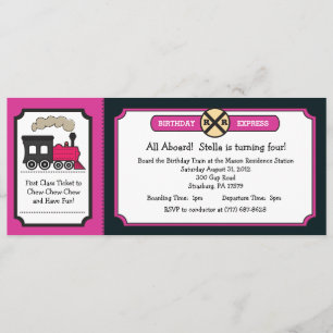Invitation Fête d'anniversaire de billet de train - rose et