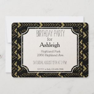 Invitation Fête d'anniversaire de Black and Gold Glam Flèches