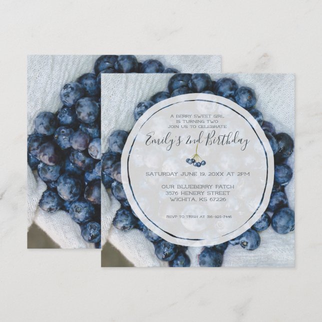 Invitation Fête d'anniversaire de Blueberry (Devant / Derrière)