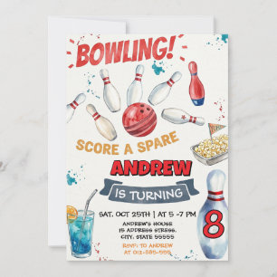Invitation Fête d'anniversaire de bowling personnalisée pour
