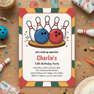 Invitation Fête d'anniversaire de bowling pour enfants rétro