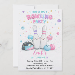 Invitation Fête d'anniversaire de bowling rose personnalisée