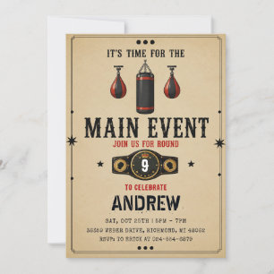Invitation Fête d'anniversaire de boxe vintage personnalisée 