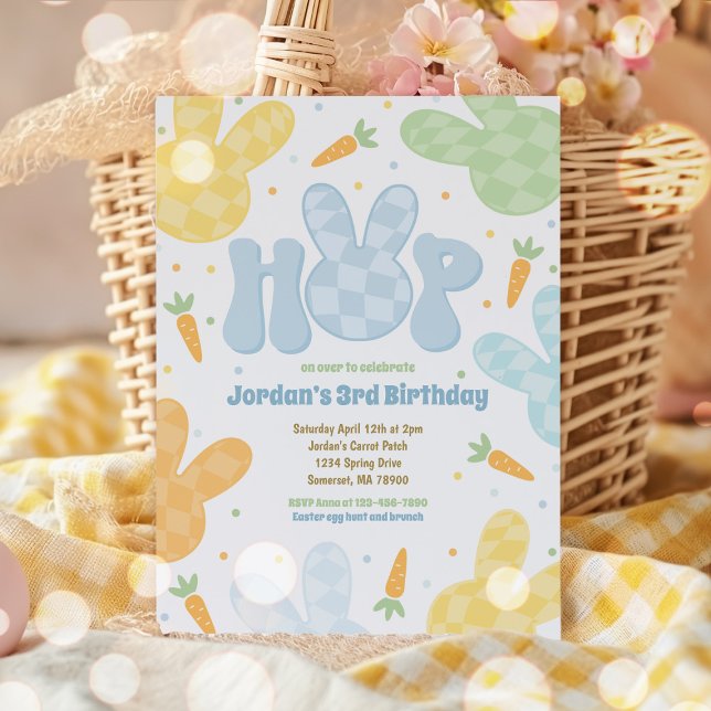 Invitation Fête d'anniversaire de Bunny moderne Printemps fêt (Créateur téléchargé)