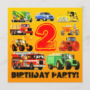 Invitation Fête d'anniversaire de camion de la construction