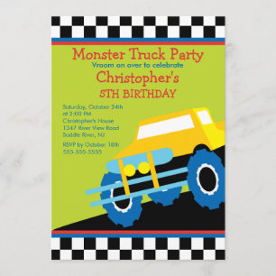 Invitation Fête d'anniversaire de camion de monstre pour des