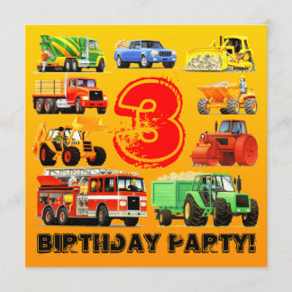 Invitation Fête d'anniversaire de camions de la construction