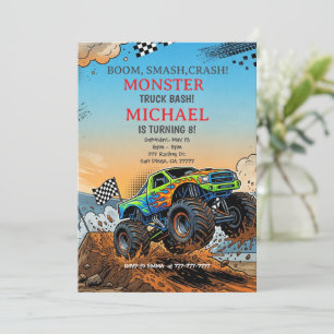 Invitation Fête d'anniversaire de camions monstres pour enfan