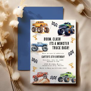 Invitation Fête d'anniversaire de camions monstres pour enfan