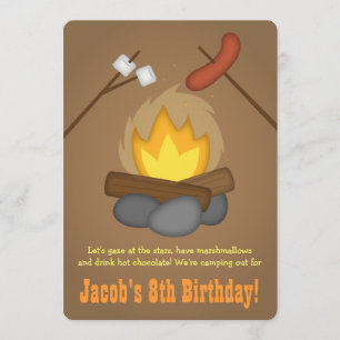 Invitation Fête d'anniversaire de camping autour d'un feu de 