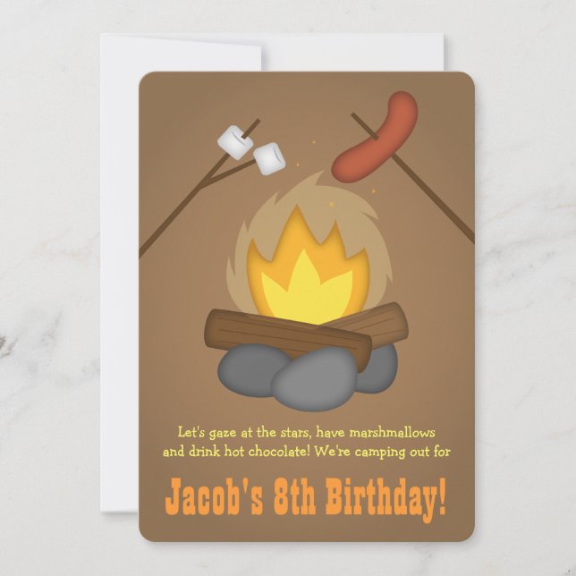 Invitation Fête d'anniversaire de camping de feu (Devant)