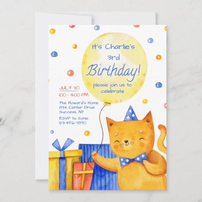 Invitation Fête d'anniversaire de Cat's Meow (Devant)
