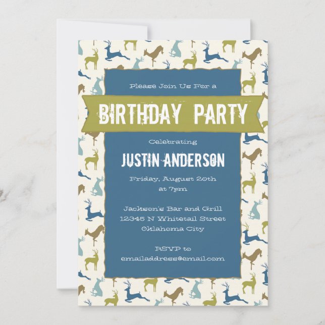Invitation Fête d'anniversaire de cerf de campagne (Devant)