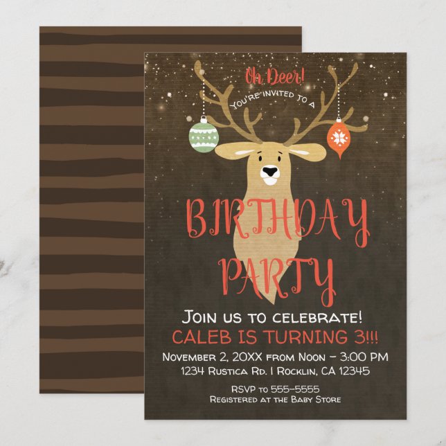 Invitation Fête d'anniversaire de cerf rustique de vacances d (Devant / Derrière)