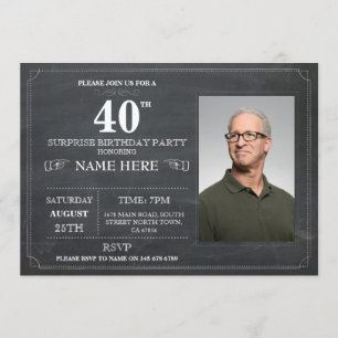 Invitation Fête d'anniversaire de Chalkboard Surprise 40e Inv