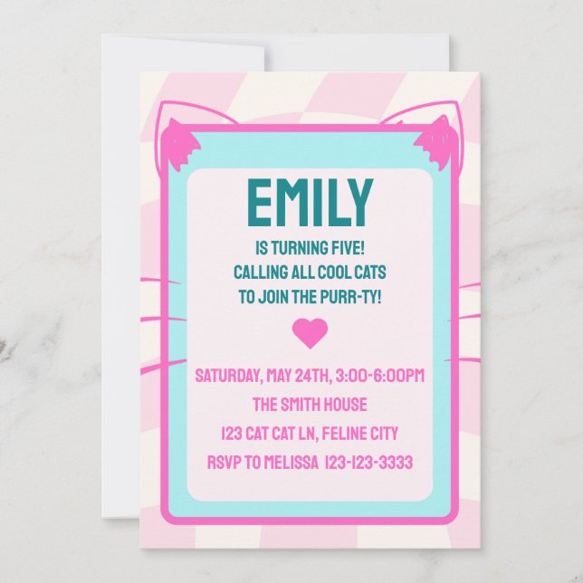 Invitation Fête d'anniversaire de chat, Retro, Throwback (Devant)