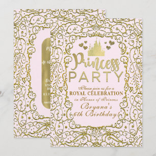 Invitation Fête d'anniversaire de château rose et or