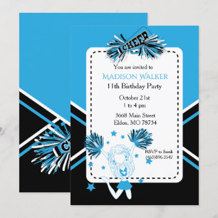 Invitation Fête d'anniversaire de cheerleader en bleu bébé