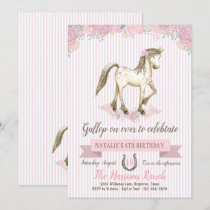Invitation Fête d'anniversaire de cheval mignon
