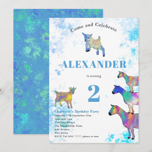 Invitation Fête d'anniversaire de chèvre à l'aquarelle coloré