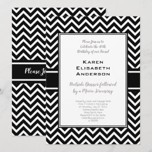 Invitation Fête d'anniversaire de Chevron noir et blanc