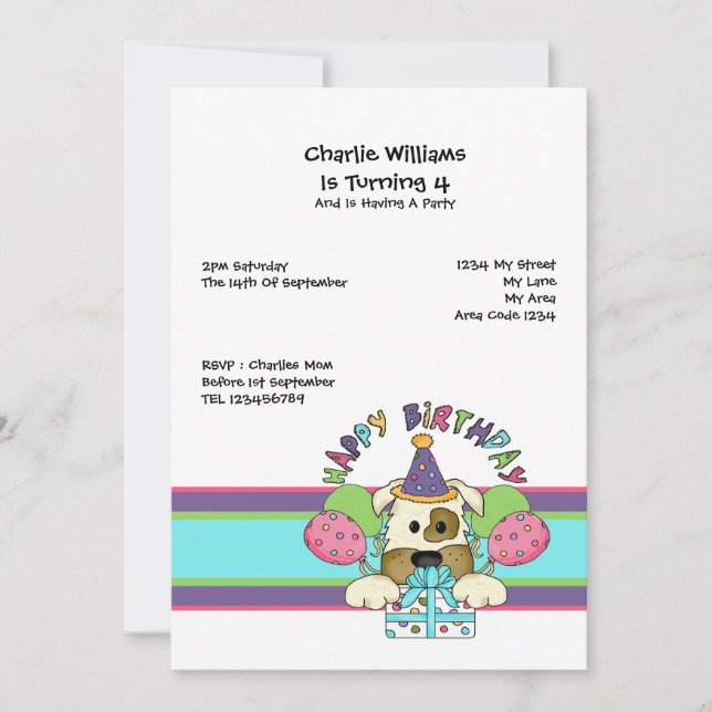 Invitation Fête d'anniversaire de chien (Devant)