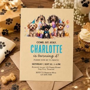 Invitation Fête d'anniversaire de chien chiot aquarelle