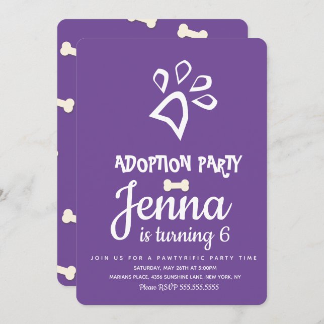 Invitation Fête d'anniversaire de chien de compagnie d'adopti (Devant / Derrière)