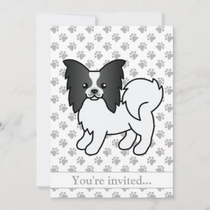 Invitation Fête d'anniversaire de chien Papillon noir et blan
