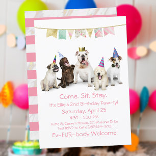 Invitation Fête d'anniversaire de chienne pour chiot fille