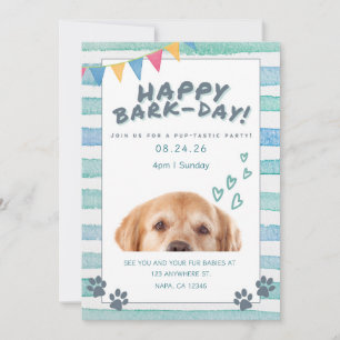 Invitation Fête d'anniversaire de chiot à l'aquarelle bleue e